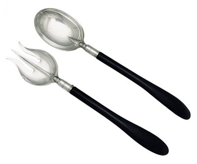 Wilcox Silver Plate Co. Ebony Handled Salad Servers circa 1900-10