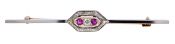 Antique .10ct Ruby and Diamond Bar Brooch in 14kt White Gold