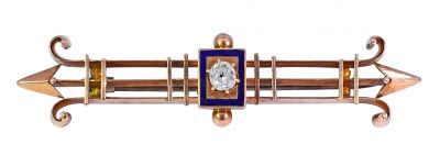 Antique .23ct Diamond and Enamel Brooch in 14kt Rose Gold