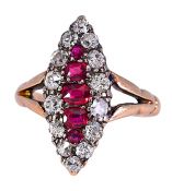 Antique .45ct Ruby and Diamond Ring in 18kt White and Yellow Gold