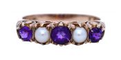 Antique .47ct Amethyst and Pearl Ring in 9kt Yellow Gold