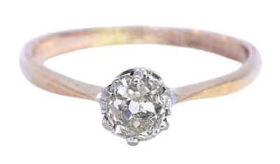 Antique .52ct Old Mine Cut Diamond Solitaire Engagement Ring in 9kt Yellow Gold