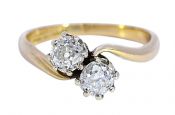 Antique .68ct Old Mine Cut Diamond Engagement Ring in Platinum and 18kt Yellow Gold