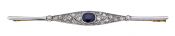 Antique .86ct Sapphire and Diamond Bar Brooch in 18kt. Yellow Gold and Platinum