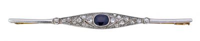 Antique .86ct Sapphire and Diamond Bar Brooch in 18kt. Yellow Gold and Platinum