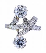 Antique 1.05ct Diamond Toi et Moi Engagement Ring in Platinum 