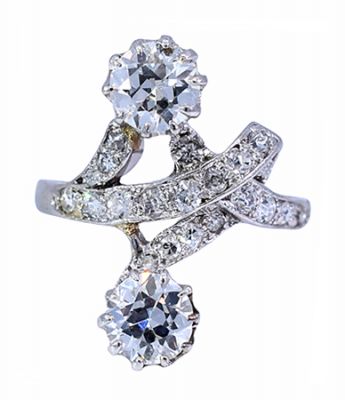 Antique 1.05ct Diamond Toi et Moi Engagement Ring in Platinum 