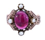 Antique 1.75ct Garnet and Pearl Ring in 9kt Yellow Gold