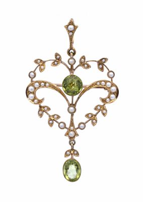 Antique 1.91ct Peridot and Pearl 15kt Brooch/Pendant