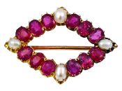 Antique 2.91ct Ruby and Pearl Brooch in 14kt Yellow Gold