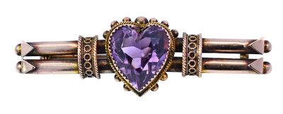  Antique 5.30ct Amethyst Brooch in 9kt Yellow Gold