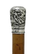Antique Chinese Export Silver Topped  Malacca Walking Stick