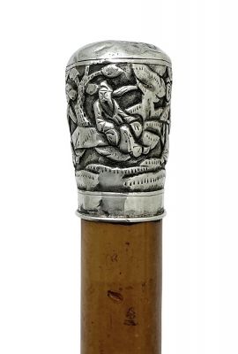 Antique Chinese Export Silver Topped  Malacca Walking Stick