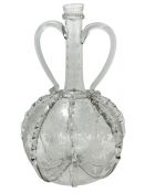 Antique Dutch Blown Glass Decanter With Ribbon & Engraved Designs