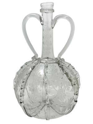 Antique Dutch Blown Glass Decanter With Ribbon & Engraved Designs