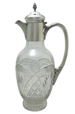 Antique English Cut Crystal & Sterling Silver Claret Jug, Birmingham 1917