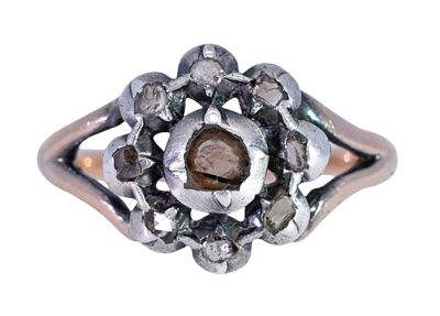 Antique .25ct Rose Cut Diamond Ring in 14kt Yellow Gold and Silver