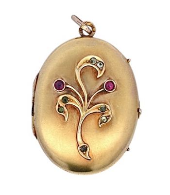 Antique Ruby and Peridot 14kt Locket