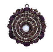 Antique Synthetic Stone and Pearl Brooch in Silver