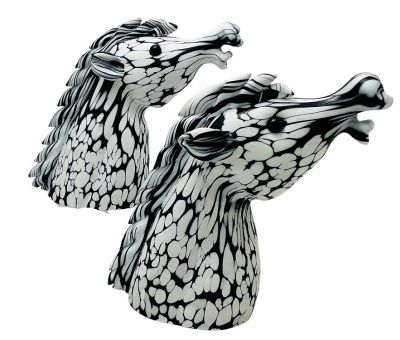 Archimedes Seguso Murano Bianco Nero Fantasy Series Horse Heads