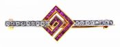 Art Deco .62ct Ruby and Diamond Brooch in Platinum and 18kt Yellow Gold
