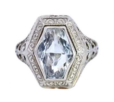 Art Deco 1.21ct Aquamarine Ring in 14kt White Gold