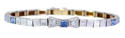 Art Deco 1.28ct Sapphire and Diamond Bracelet in Platinum and 14kt Yellow Gold