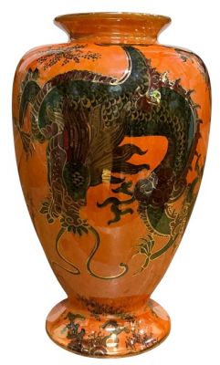 Art Deco Bursley Ware Orange Lustre Dragon Vase