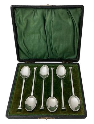 Art Deco Seal Top Sterling Silver Coffee Spoons, Birmingham 1938