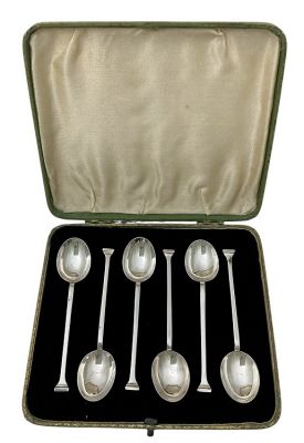 Art Deco Seal Top Sterling Silver Coffee Spoons, Birmingham 1938/39