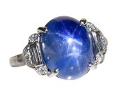 Birks Art Deco 10.05ct Star Sapphire and Diamond Ring in Platinum