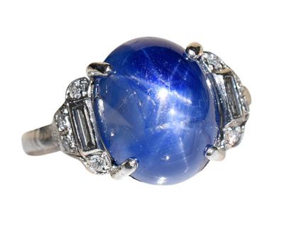 Birks Art Deco 10.05ct Star Sapphire and Diamond Ring in Platinum