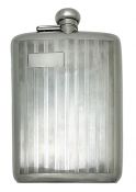 Birks Engine Turned Engraved Sterling Silver Flask, Dated 1947