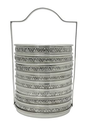 Birks Sterling Silver & Cut Crystal Coasters and Caddy, circa 1960s