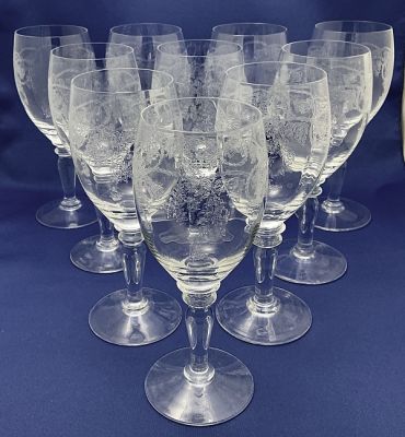 Bohemia Crystal-Crystalex Thistle Pattern 6 1/2 oz Wine Glasses