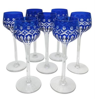 Bohemian Cobalt Blue Crystal Hock Wine Glasses