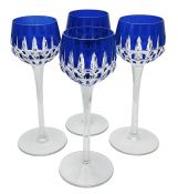 Bohemian Cobalt Blue Crystal Hock Wine Glasses