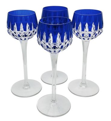 Bohemian Cobalt Blue Crystal Hock Wine Glasses