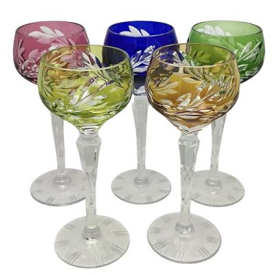 Bohemian Multi-Colour Crystal Hock Wine Glasses