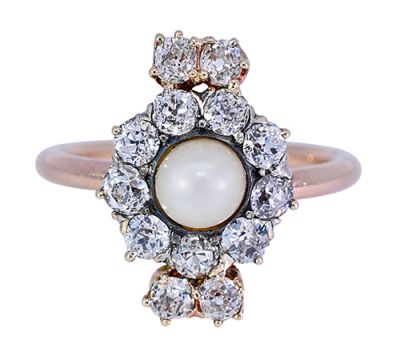 Edwardian Diamond and Pearl Ring in 18kt and Silver