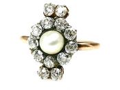 Edwardian Diamond and Pearl 18kt & Silver Top Ring
