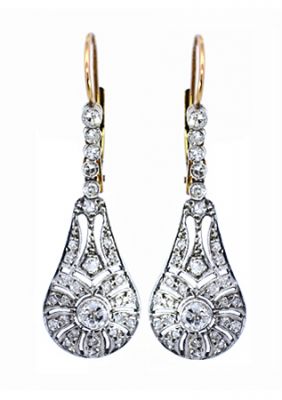 Edwardian 1.26ct Diamond Earrings in Platinum and 18kt Yellow Gold
