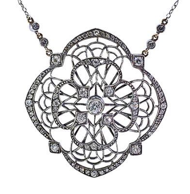 Edwardian 2.69ct Diamond Necklace in 18kt Yellow Gold and Silver
