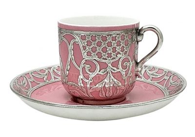 Edwardian Minton Silver Overlay Coffee Can & Saucer, Dated 1910