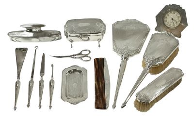 English Art Deco 13pc Sterling Silver Vanity Set