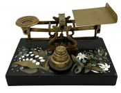 English Pietra Dura & Brass Postal Scales, S. Mordan & Co., London, 19th Century