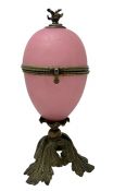 French Pink Opaline Glass Egg Shaped Box