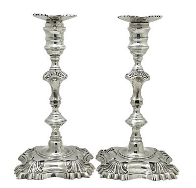 George II Era Style Sterling Silver Candlesticks, Birmingham 1969