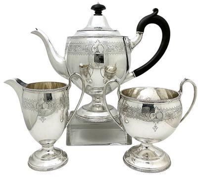 Georgian Style Gladwin Ltd. Sterling Silver 3 Piece Tea Set, Sheffield 1928