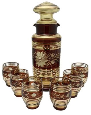 Mid-Century Modern Bohemian Coloured Glass Decanter Set